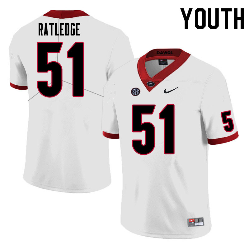 Youth #51 Tate Ratledge Georgia Bulldogs College Football Jerseys Sale-White - Click Image to Close